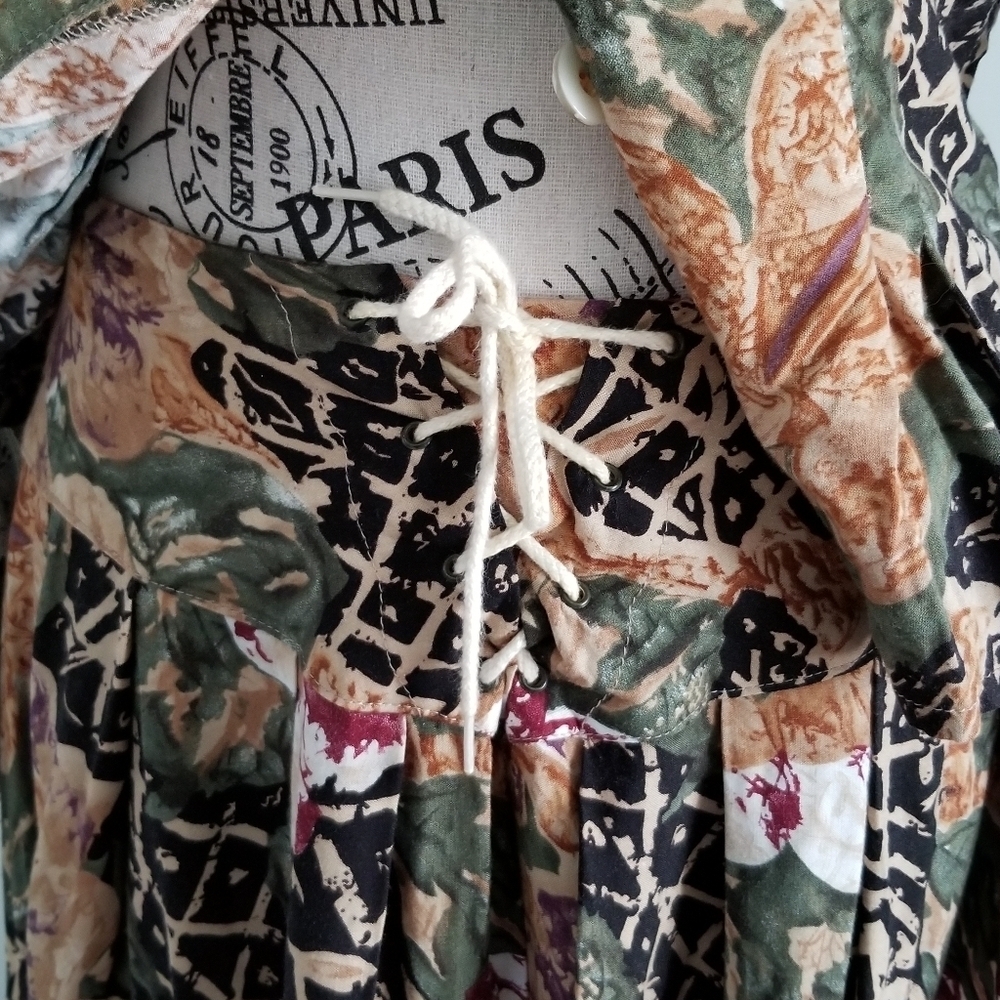 🇨🇦 90s Vintage Earthy Tones Dark Floral Tiered Corset Skirt With Lace Details - Picture 3 of 6